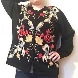 Susan Bristol 90’s Embroidered Wool Cardigan
